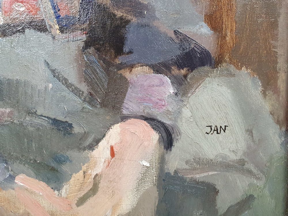 Large mid century oil painting - Portrait of a young Swedish Man