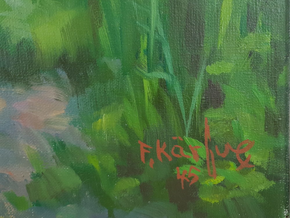 Large mid century oil painting - of a nude bather