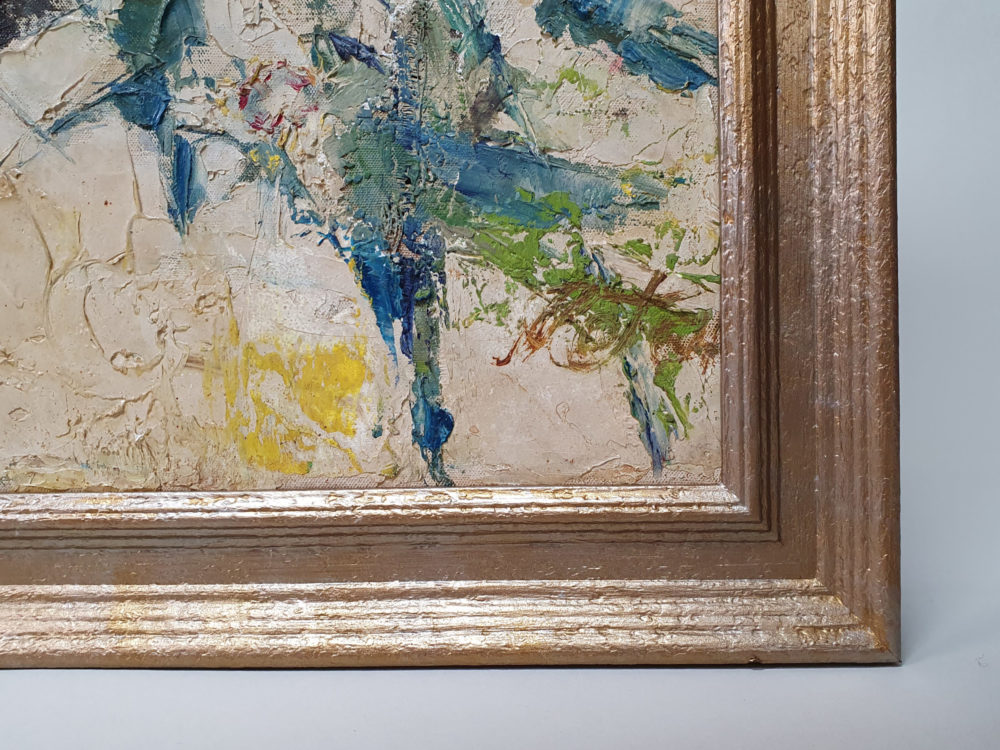 Large mid century oil painting on canvas of a Young Man