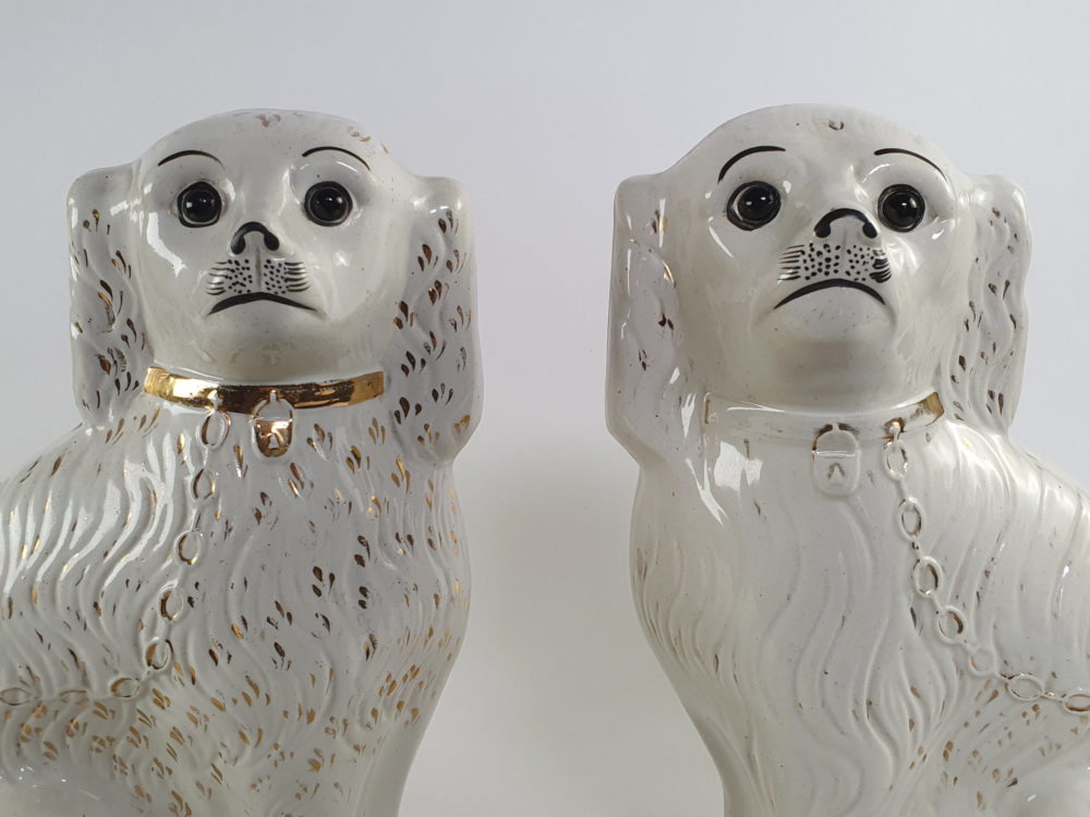 Large pair of antique Victorian Staffordshire Spaniel Dogs