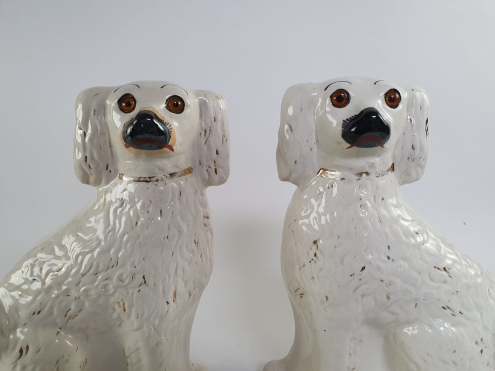 Large pair of antique Victorian Staffordshire Spaniel Dogs