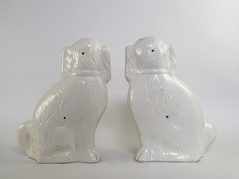 Large pair of antique Victorian Staffordshire Spaniel Dogs
