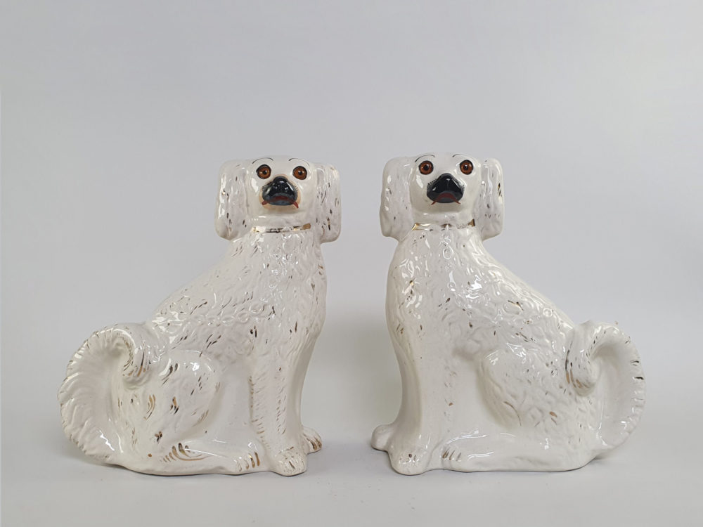 Large pair of antique Victorian Staffordshire Spaniel Dogs