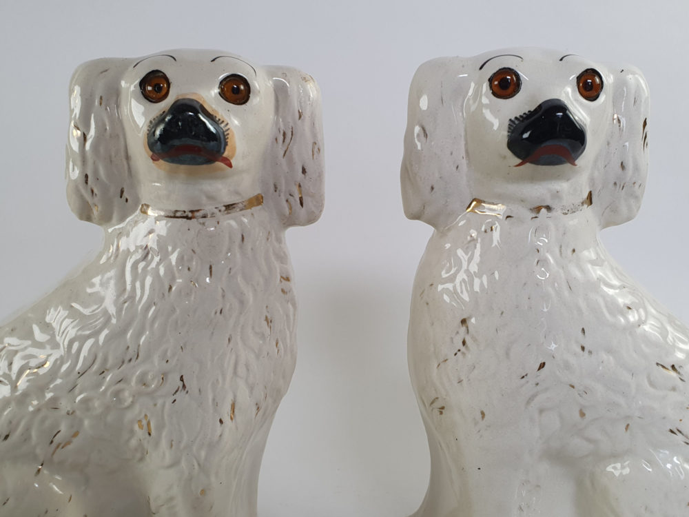Large pair of antique Victorian Staffordshire Spaniel Dogs