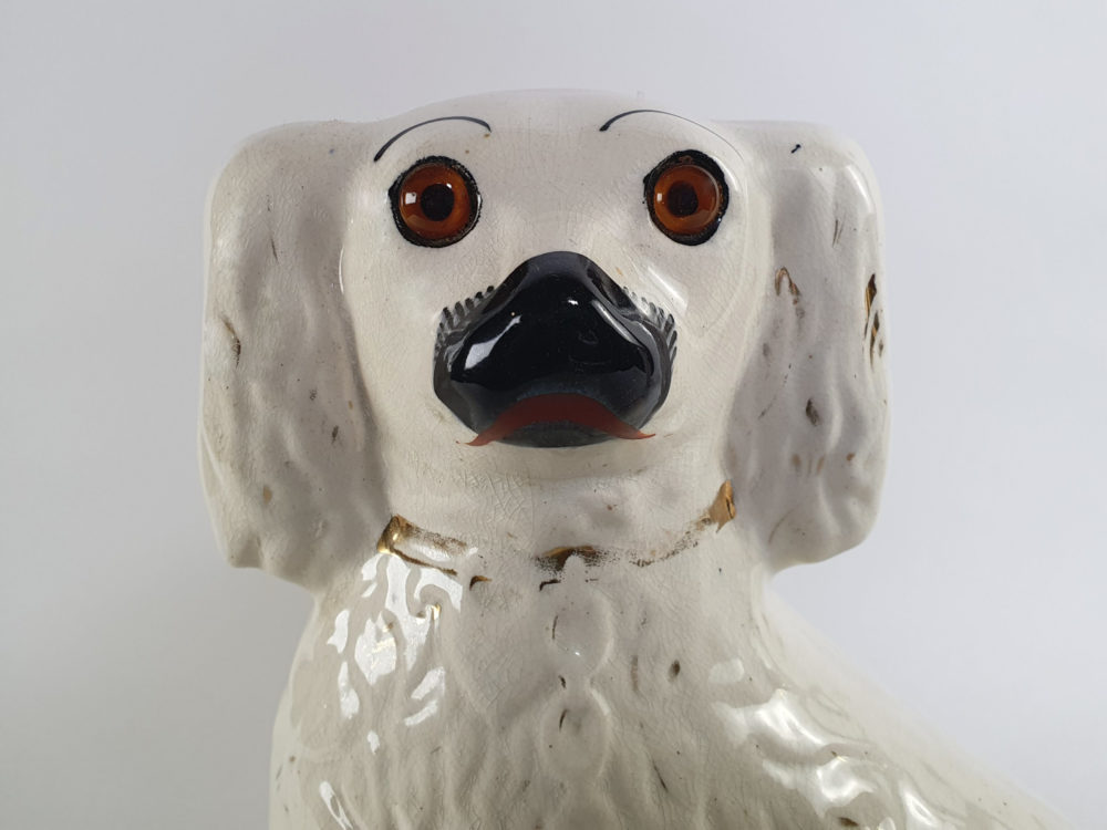 Large pair of antique Victorian Staffordshire Spaniel Dogs