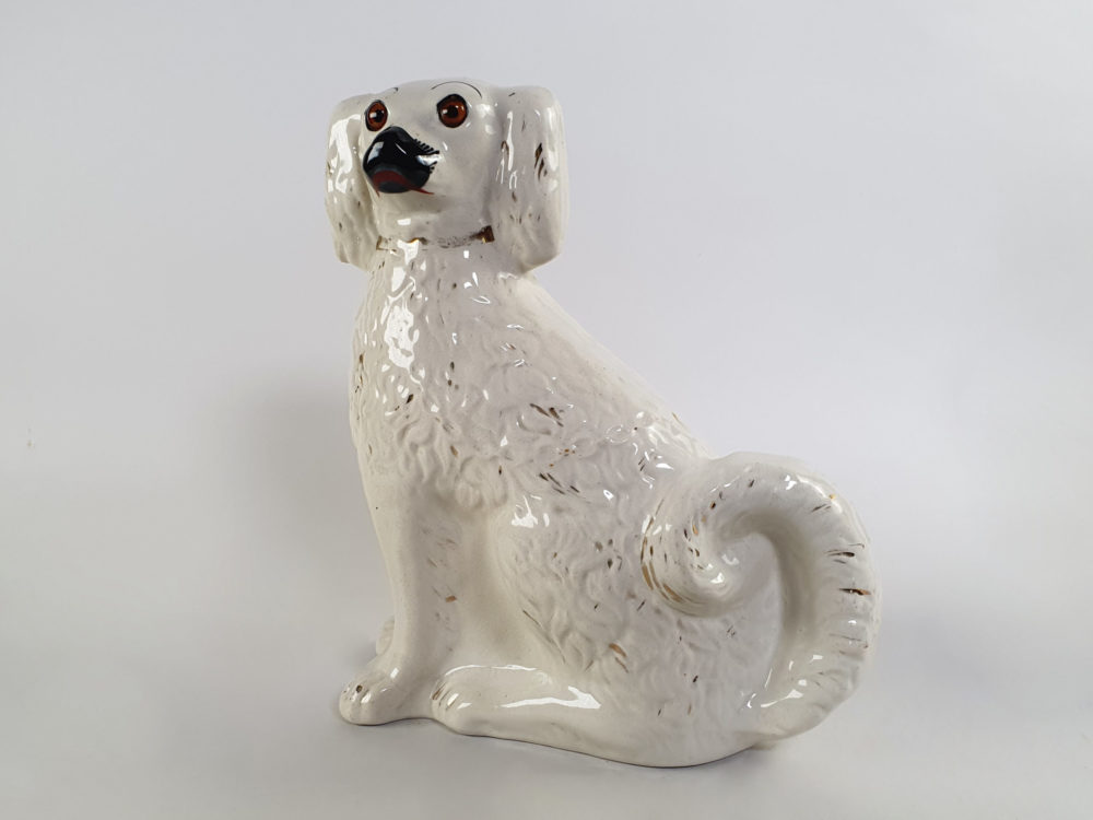Large pair of antique Victorian Staffordshire Spaniel Dogs