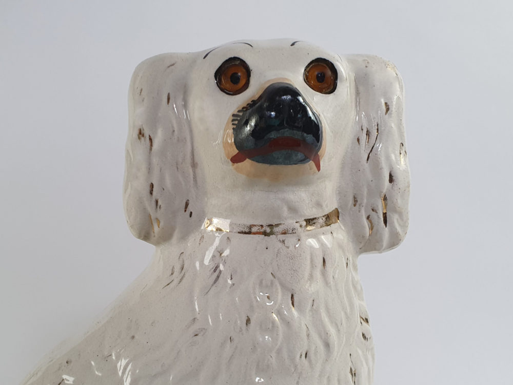 Large pair of antique Victorian Staffordshire Spaniel Dogs