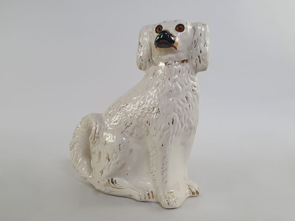 Large pair of antique Victorian Staffordshire Spaniel Dogs