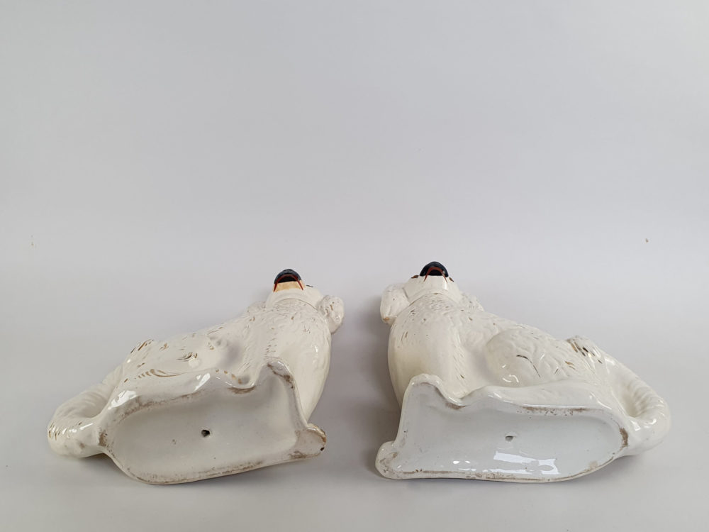 Large pair of antique Victorian Staffordshire Spaniel Dogs