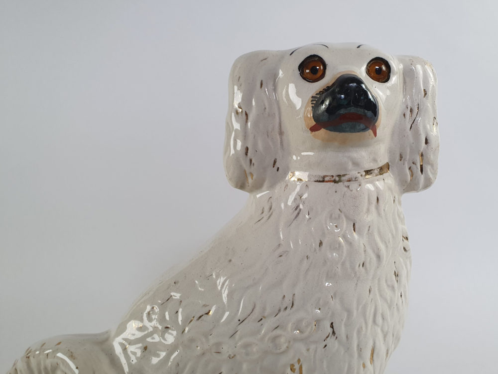 Large pair of antique Victorian Staffordshire Spaniel Dogs