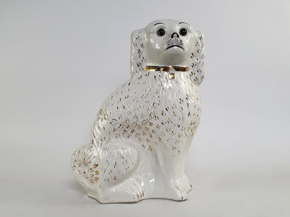 Large pair of antique Victorian Staffordshire Spaniel Dogs