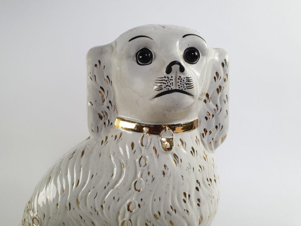 Large pair of antique Victorian Staffordshire Spaniel Dogs