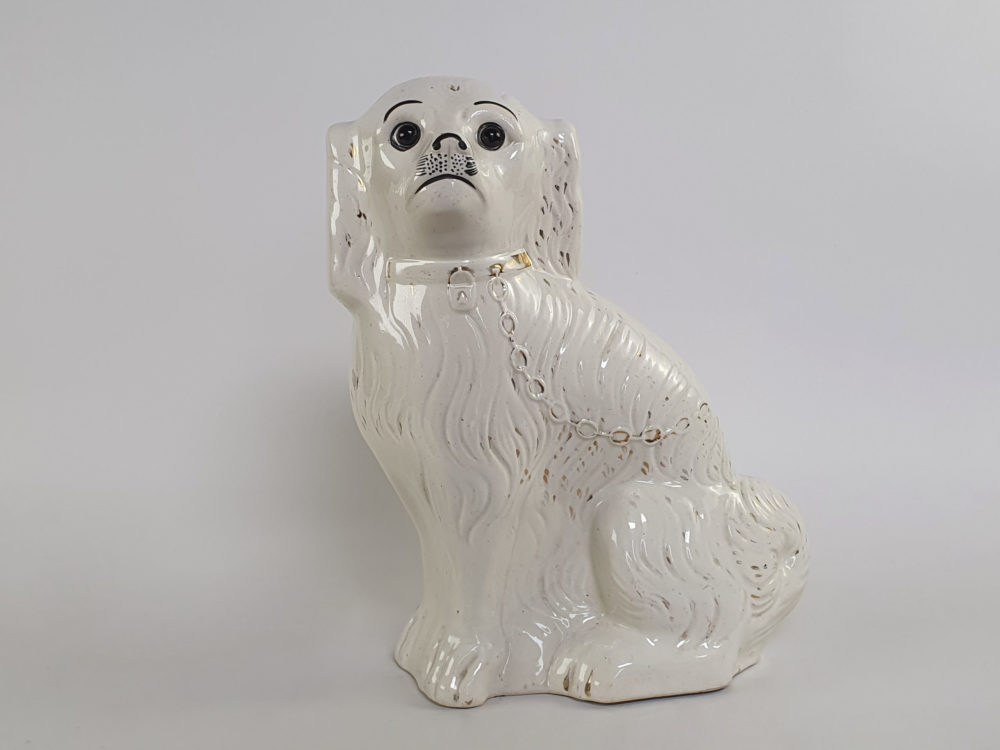 Large pair of antique Victorian Staffordshire Spaniel Dogs