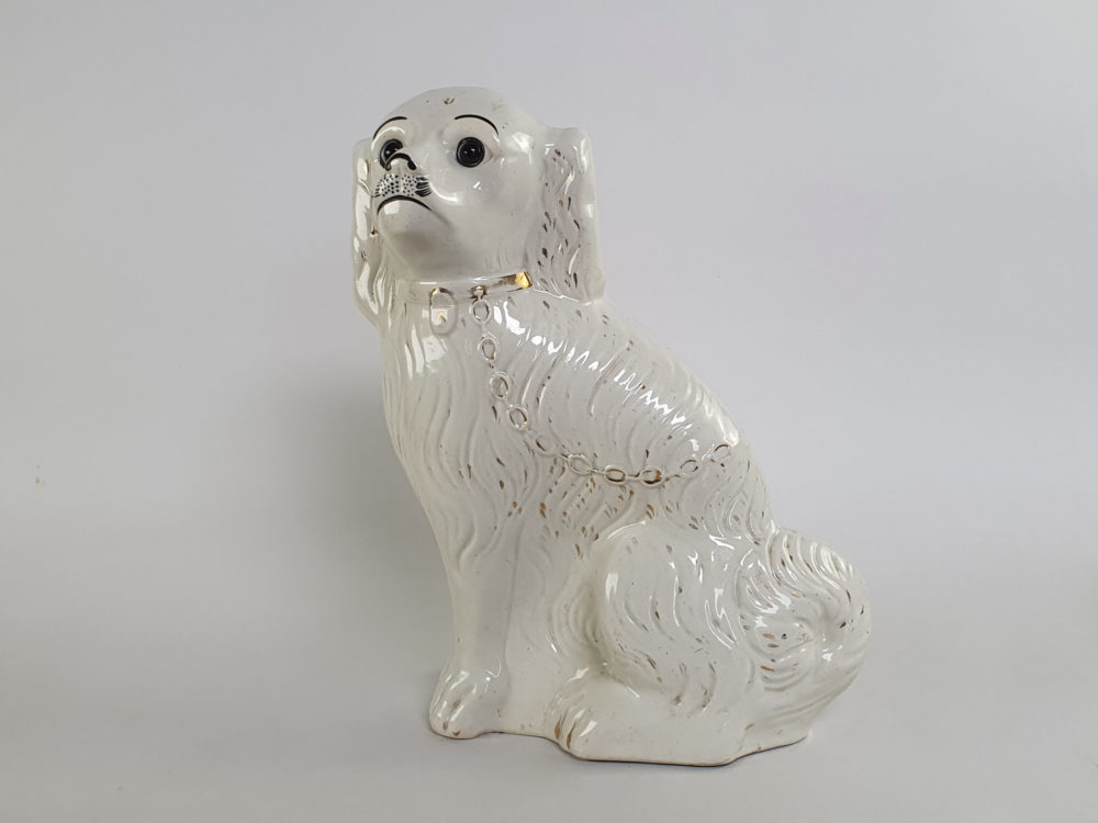 Large pair of antique Victorian Staffordshire Spaniel Dogs