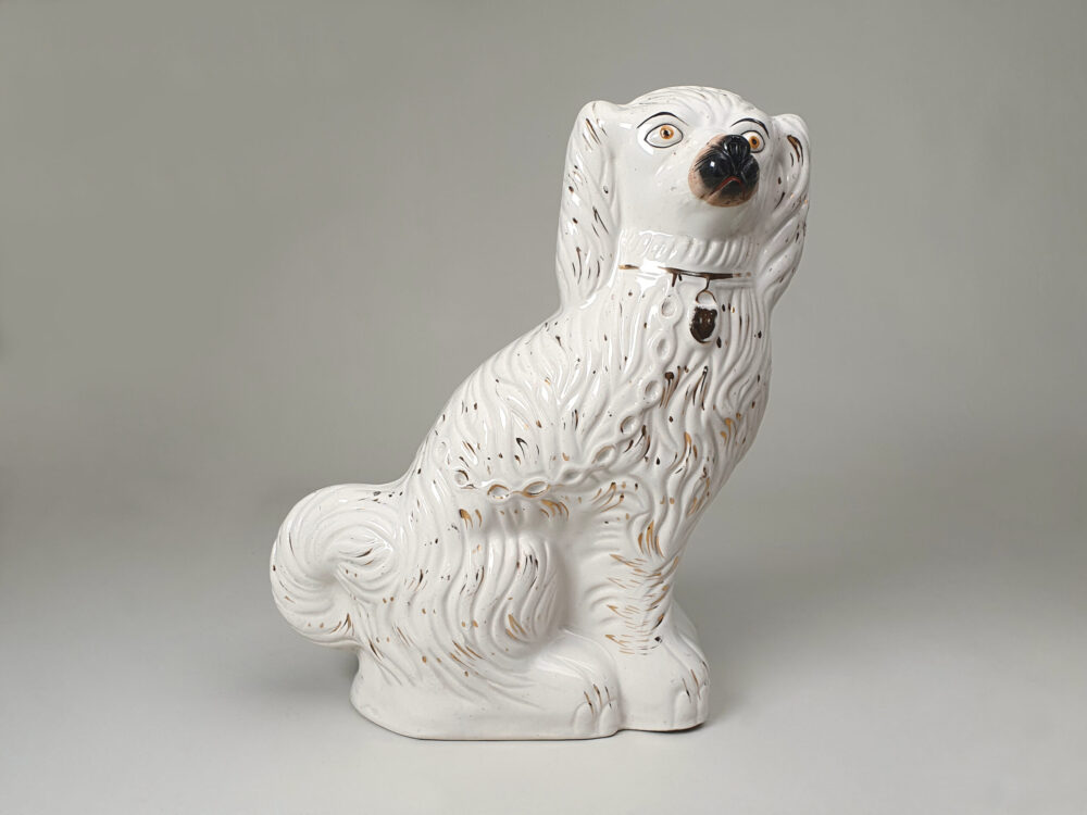 Large pair of antique ceramic Victorian Staffordshire Spaniel Dogs