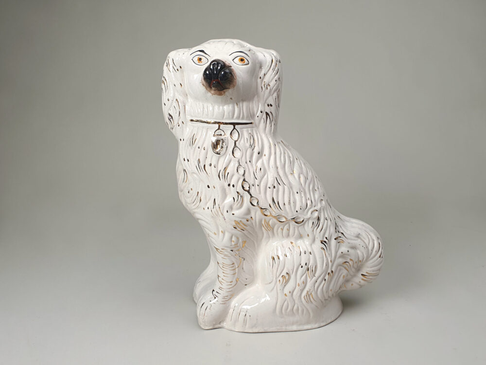 Large pair of antique ceramic Victorian Staffordshire Spaniel Dogs