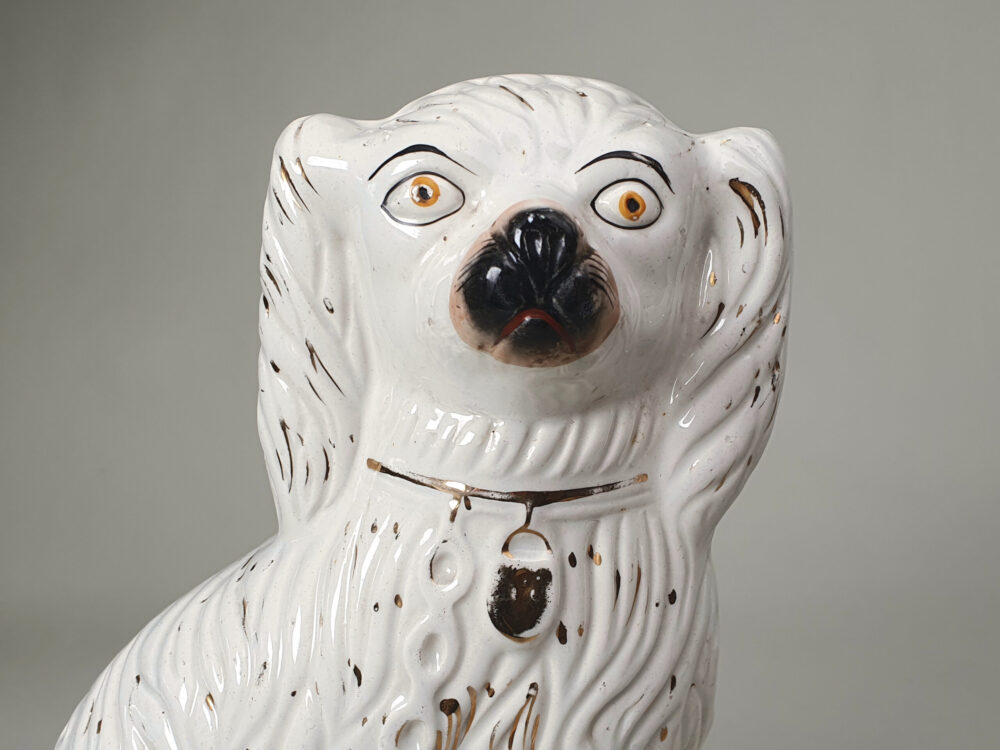 Large pair of antique ceramic Victorian Staffordshire Spaniel Dogs