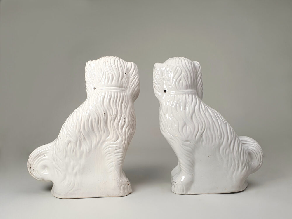 Large pair of antique ceramic Victorian Staffordshire Spaniel Dogs