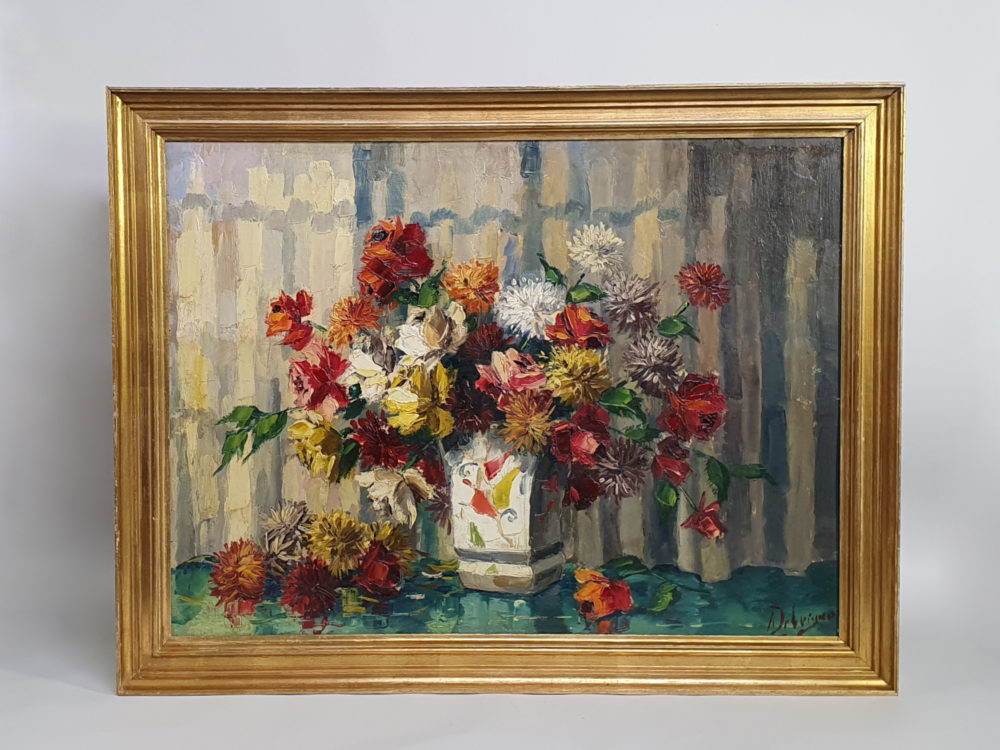 Large still life floral antique mid century Oil Painting