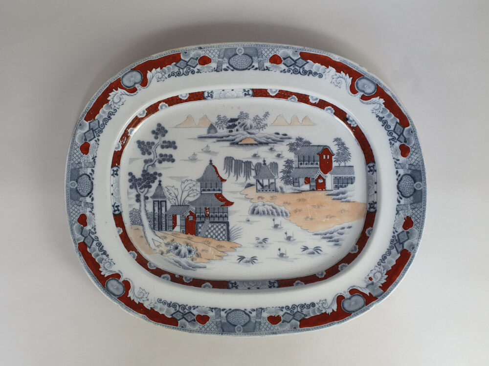 Mid 19th century Masons red & grey India Pattern Meat Plate or Platter