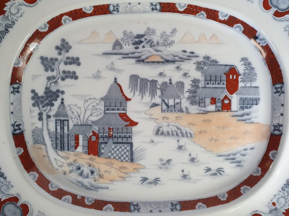 Mid 19th century Masons red & grey India Pattern Meat Plate or Platter