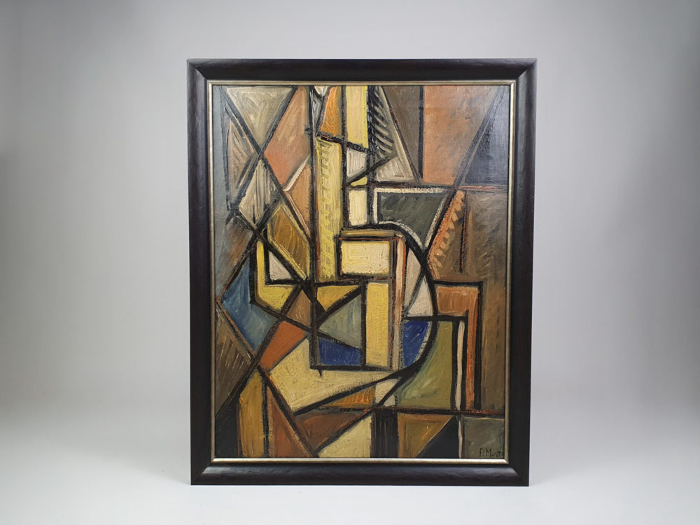 Mid century French cubist oil painting on canvas