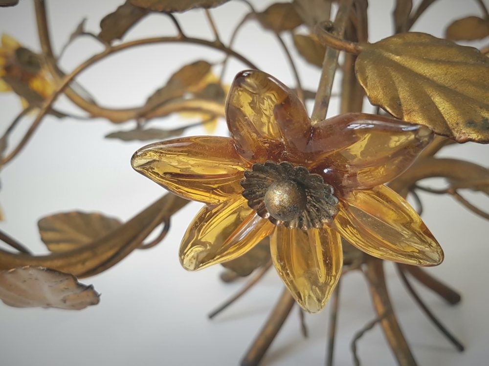 Mid century antique Chandelier with gold glass flowers