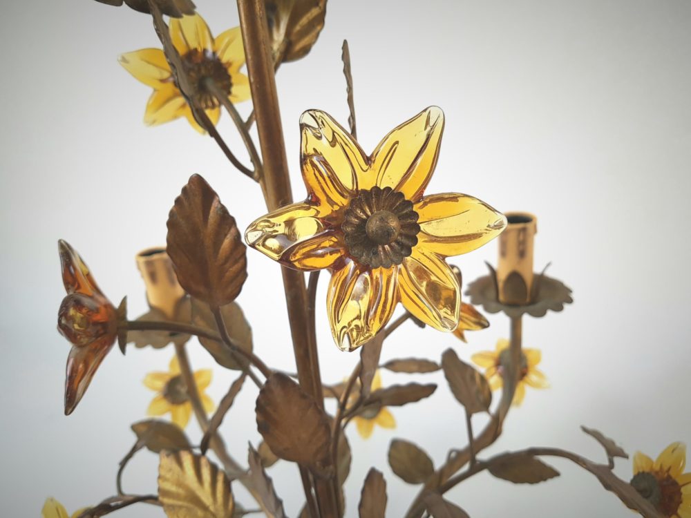 Mid century antique Chandelier with gold glass flowers