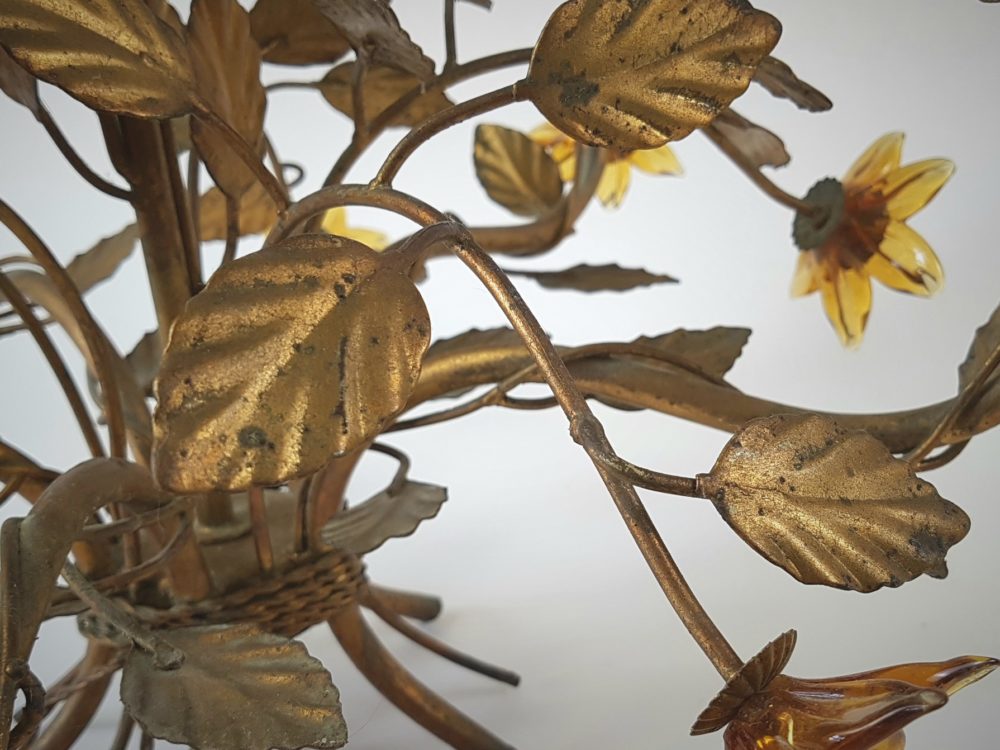 Mid century antique Chandelier with gold glass flowers