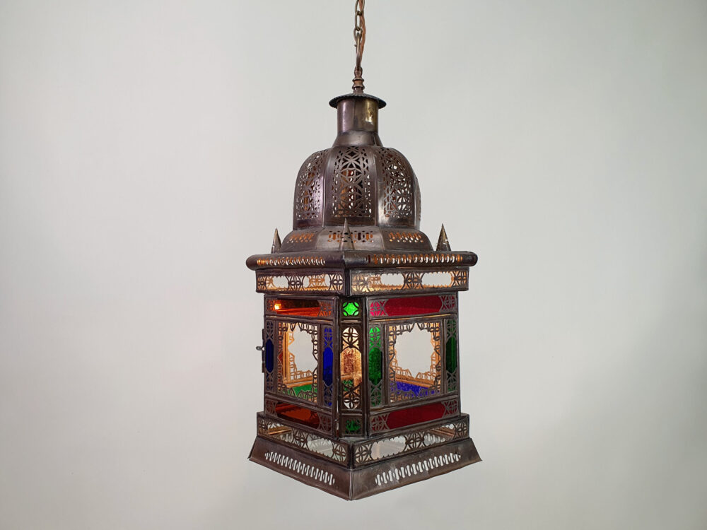 Mid century antique North African stained glass Ceiling Lamp