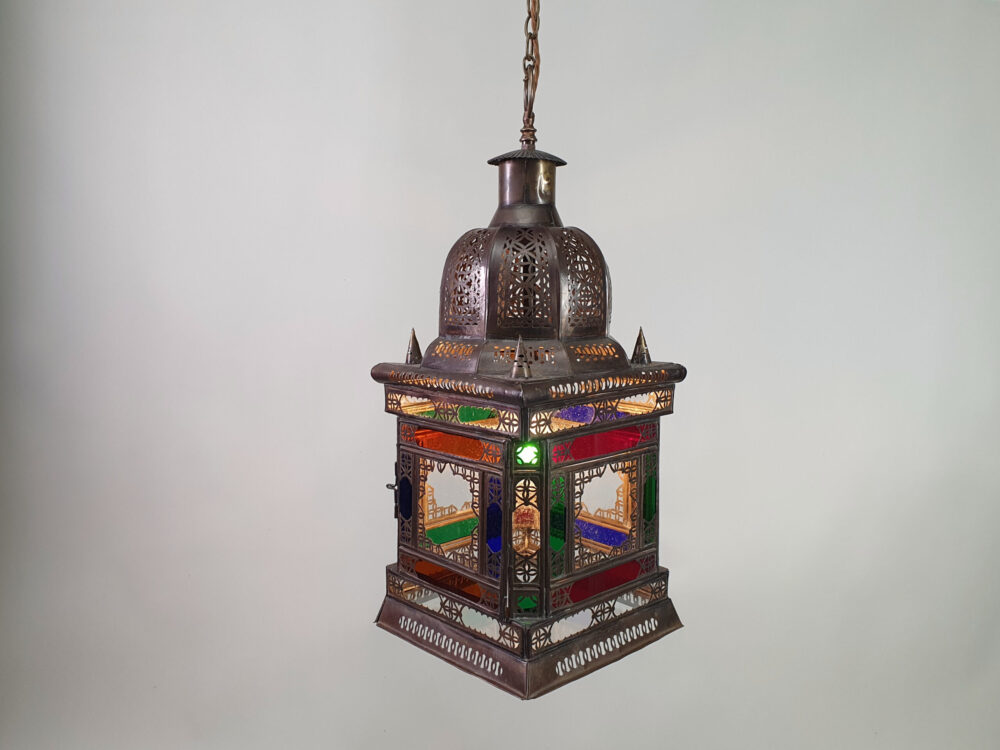 Mid century antique North African stained glass Ceiling Lamp