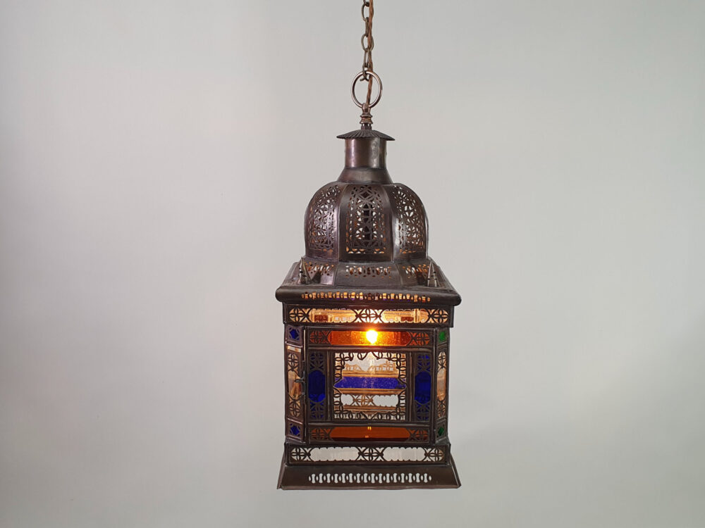 Mid century antique North African stained glass Ceiling Lamp