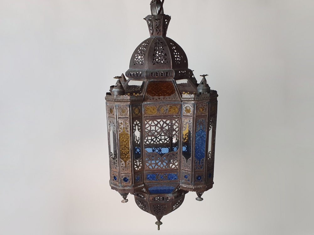 Mid century antique North African stained glass Ceiling Light