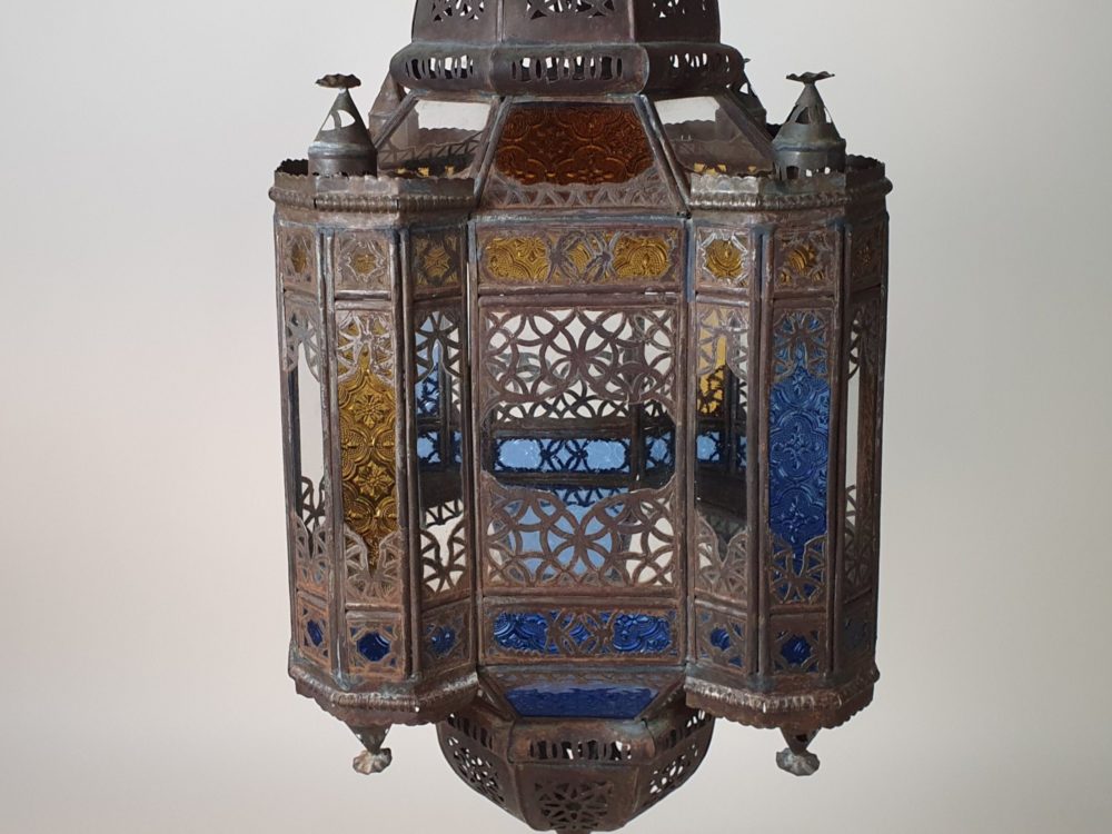 Mid century antique North African stained glass Ceiling Light