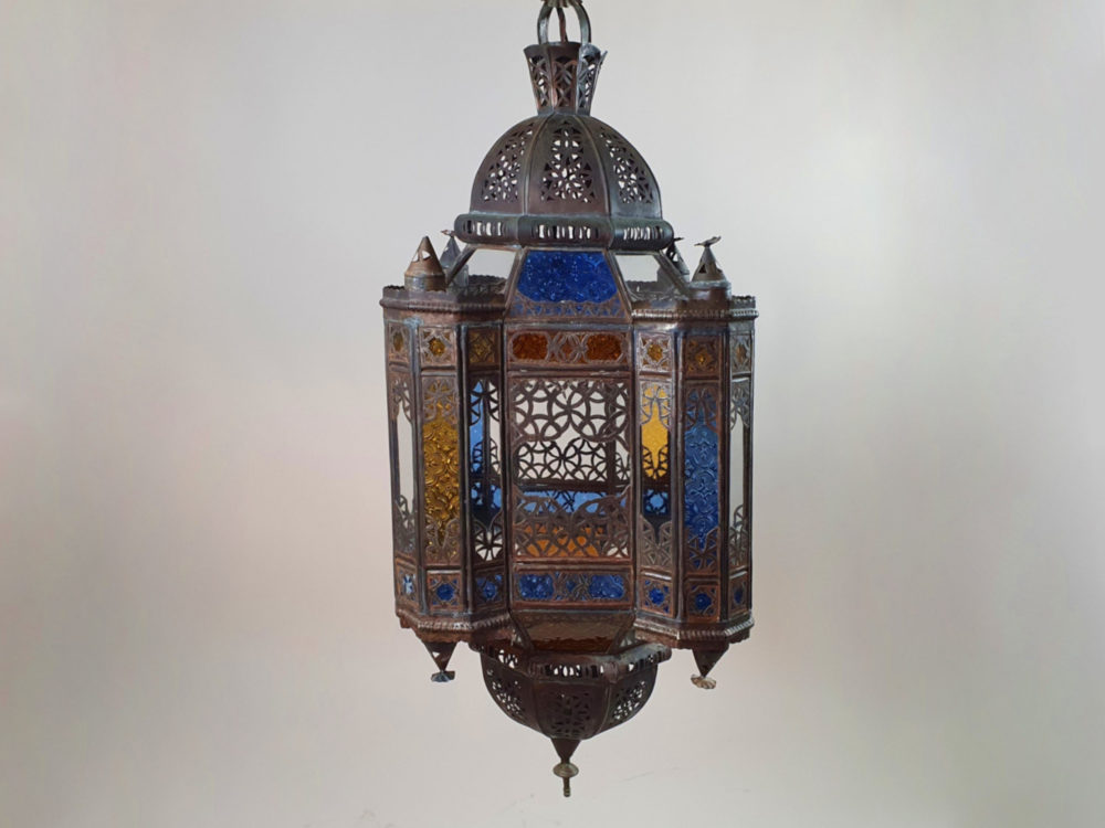 Mid century antique North African stained glass Ceiling Light