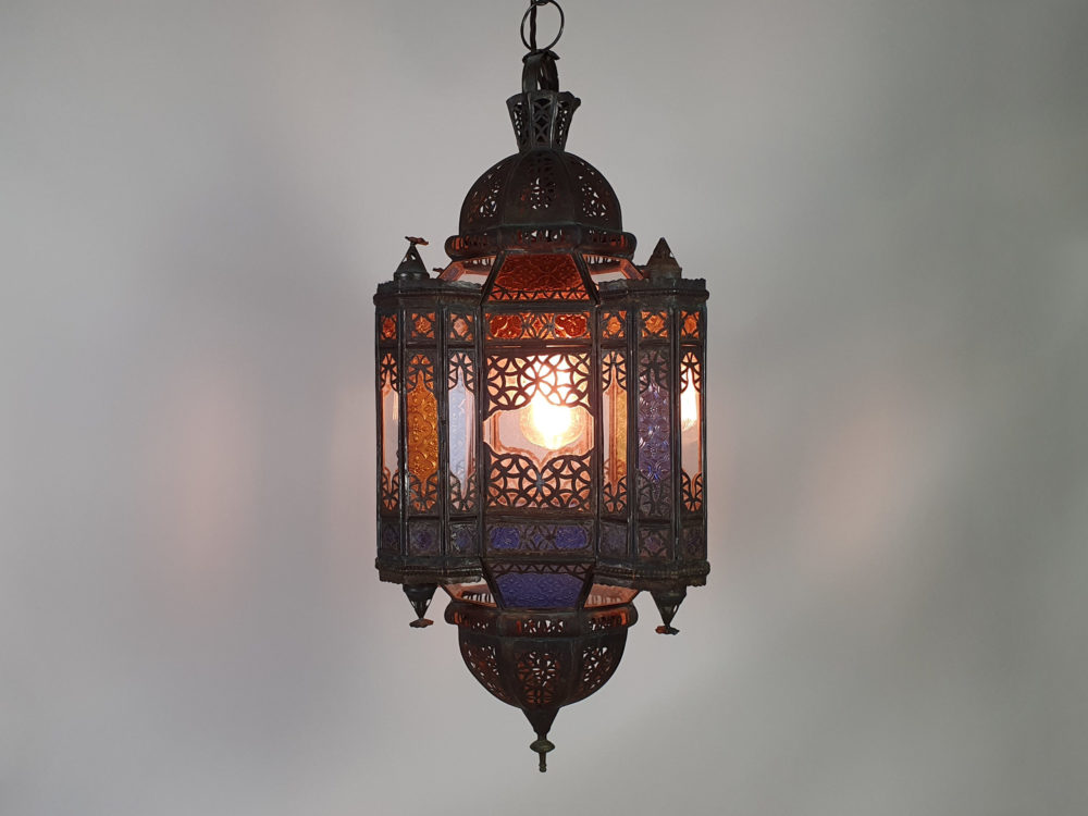 Mid century antique North African stained glass Ceiling Light