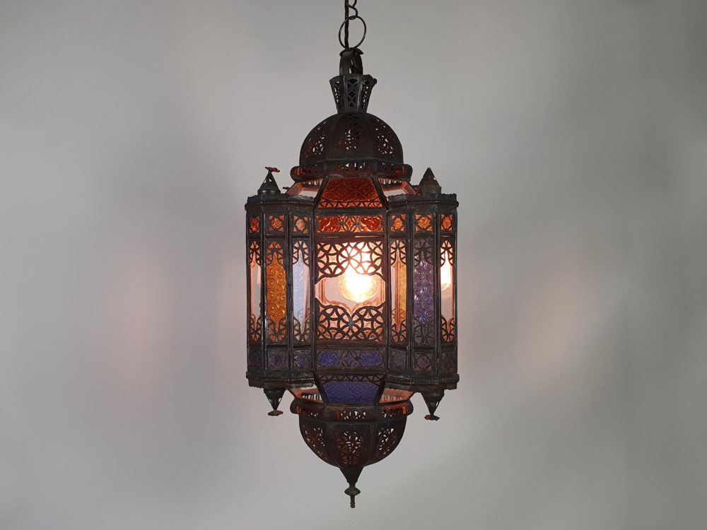 Mid century antique North African stained glass Ceiling Light