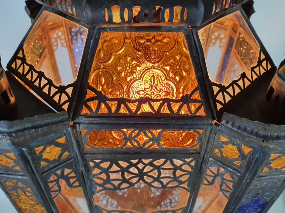 Mid century antique North African stained glass Ceiling Light