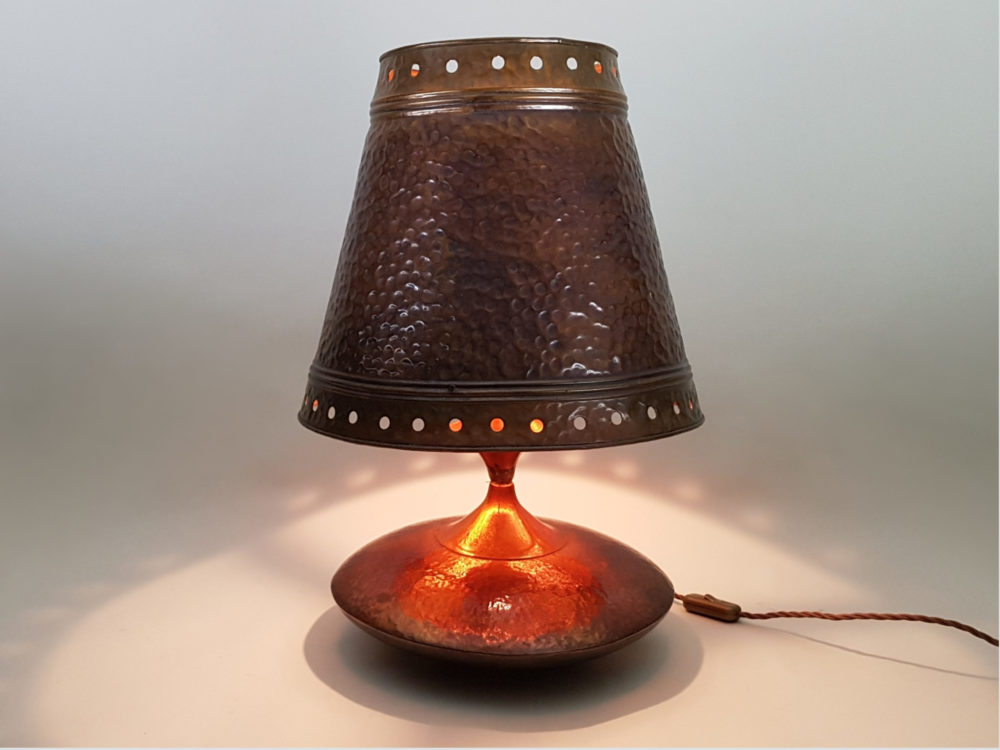 Mid century antique atomic design copper Table Lamp with a copper shade