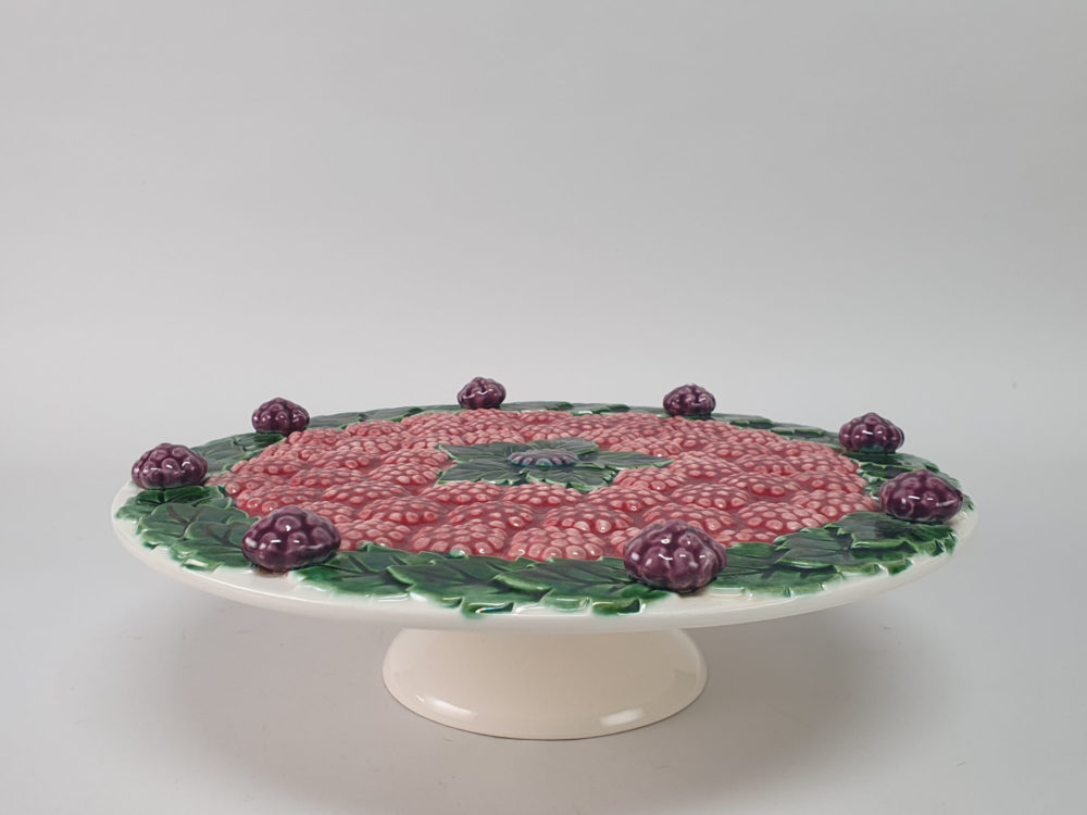 Mid century antique majolica style blackberry encrusted Cake Stand