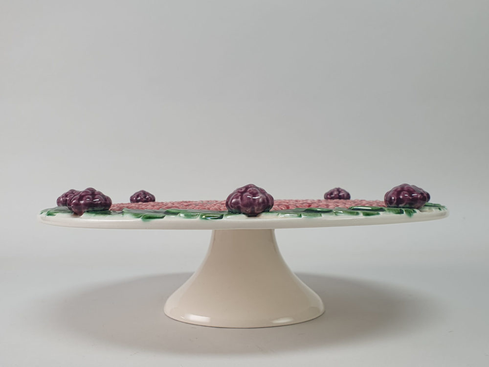 Mid century antique majolica style blackberry encrusted Cake Stand