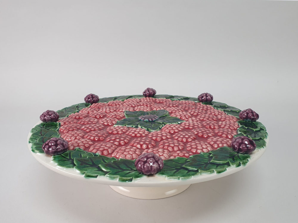 Mid century antique majolica style blackberry encrusted Cake Stand