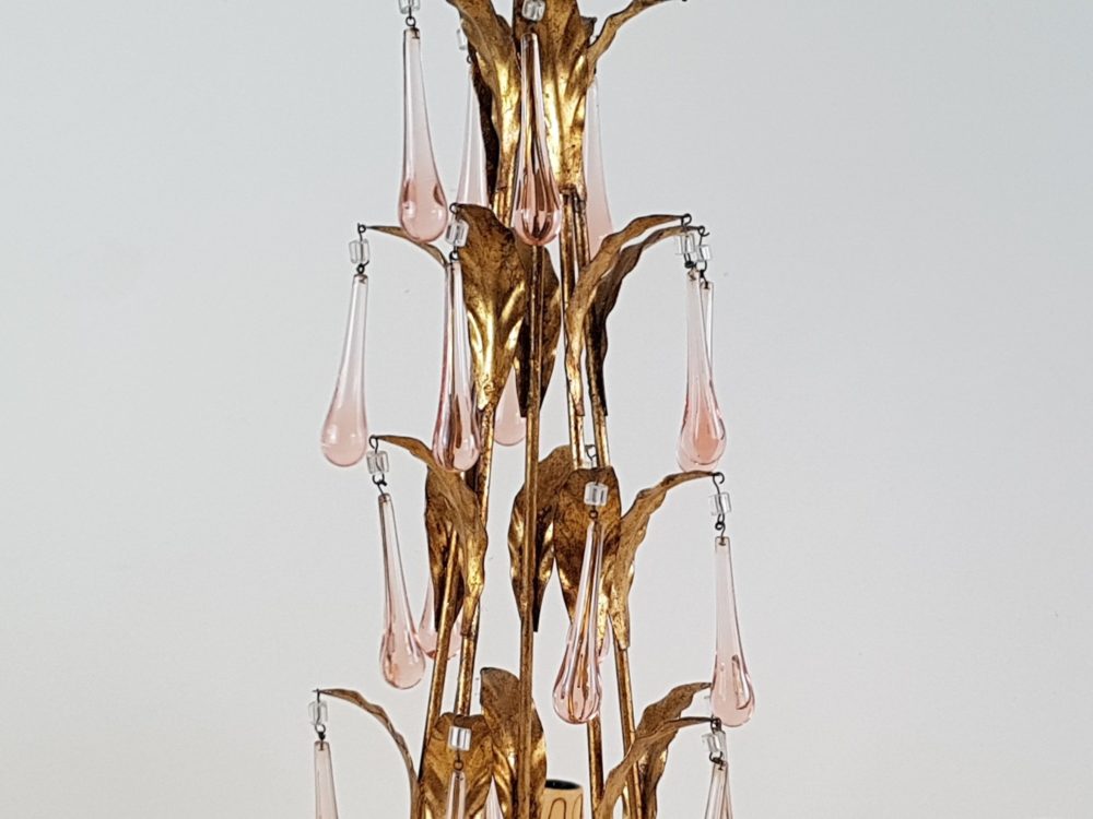 Mid century antique pink murano glass droplet Chandelier