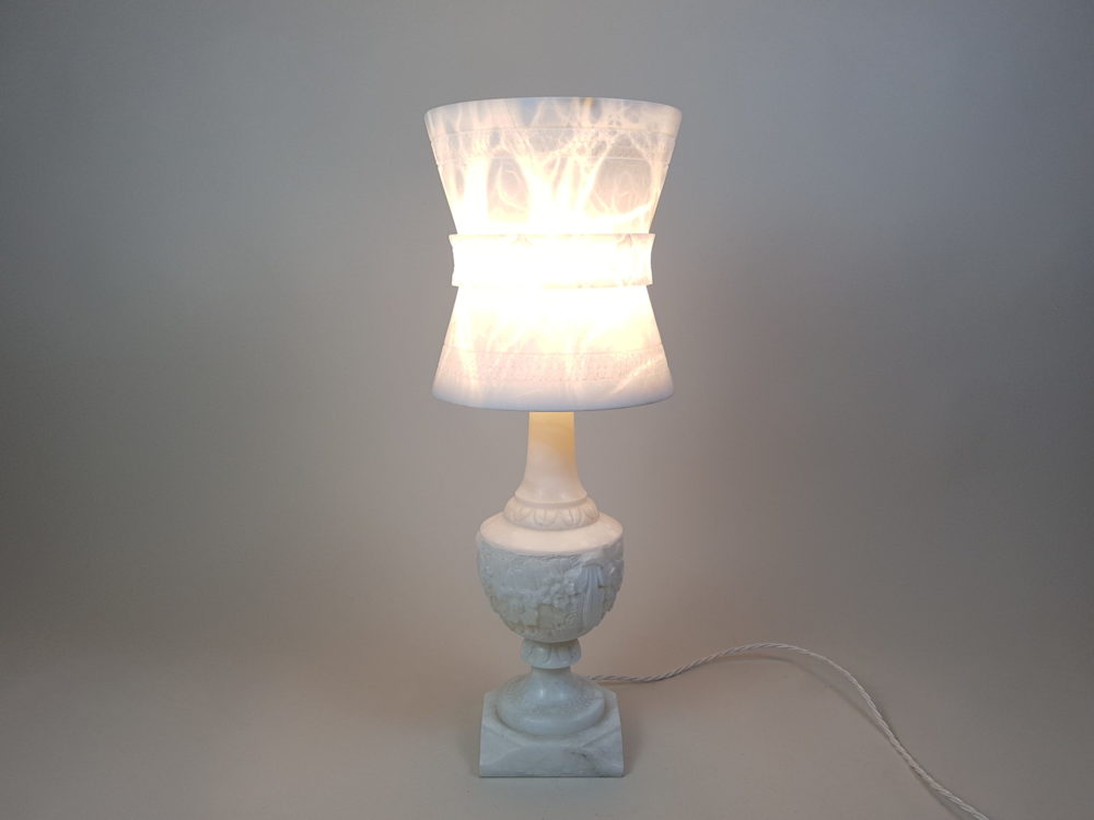 Mid century antique white alabaster Table Lamp and Shade
