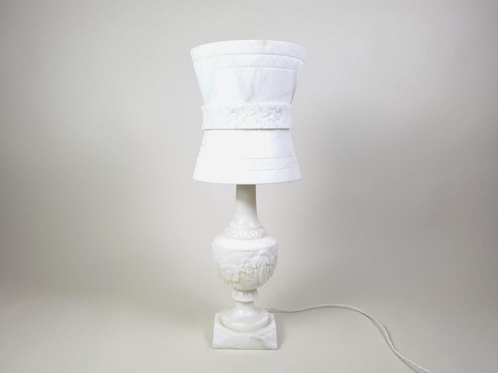 Mid century antique white alabaster Table Lamp and Shade