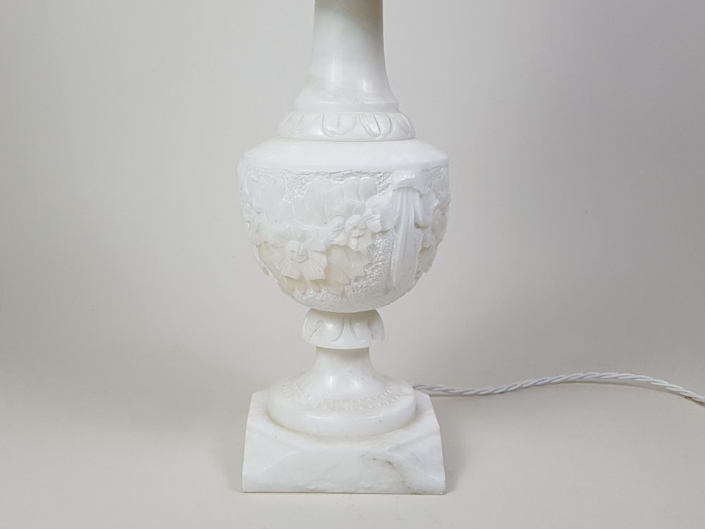 Mid century antique white alabaster Table Lamp and Shade