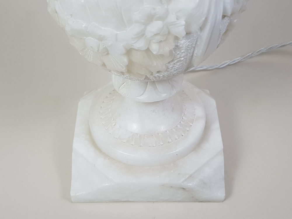 Mid century antique white alabaster Table Lamp and Shade