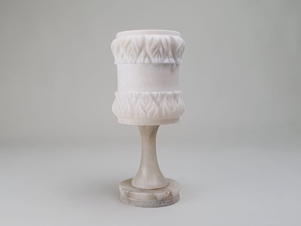 Mid century antique white alabaster shade and alabaster Table Lamp