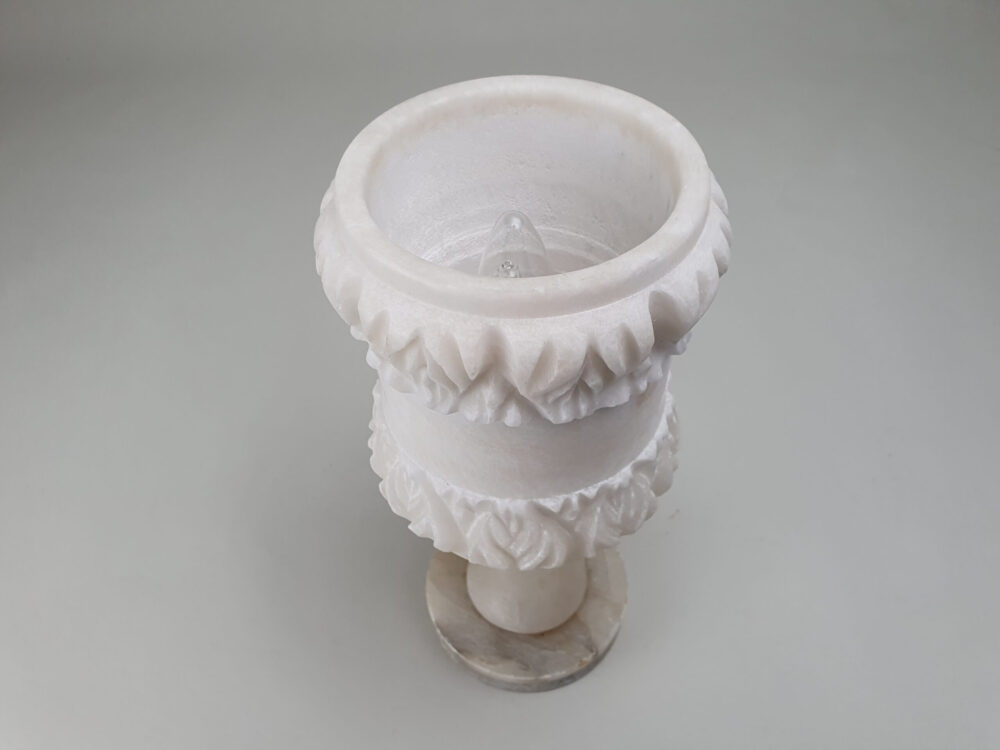 Mid century antique white alabaster shade and alabaster Table Lamp