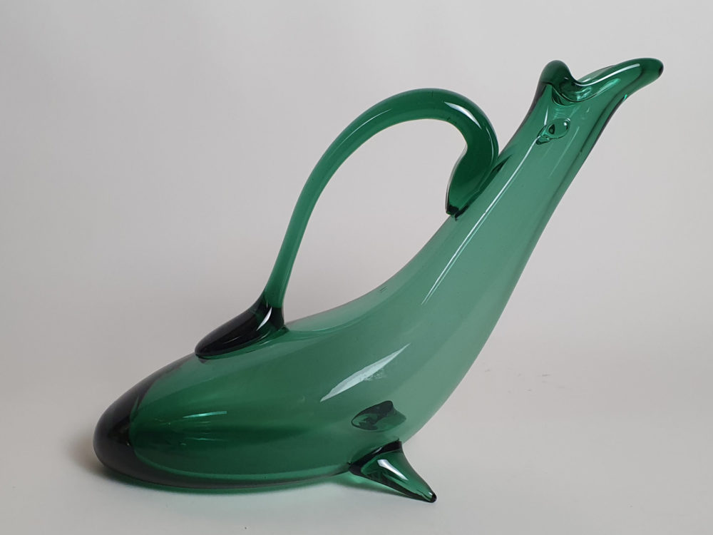 Mid Century Green Whitefriars Jug designed as a Dolphin